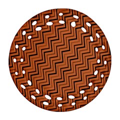 Brown Zig Zag Background Ornament (round Filigree) by BangZart