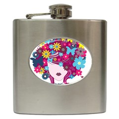 Beautiful Gothic Woman With Flowers And Butterflies Hair Clipart Hip Flask (6 Oz) by BangZart