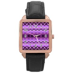 Purple Pink Zig Zag Pattern Rose Gold Leather Watch 