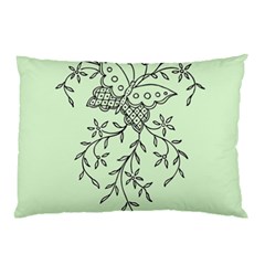 Illustration Of Butterflies And Flowers Ornament On Green Background Pillow Case by BangZart