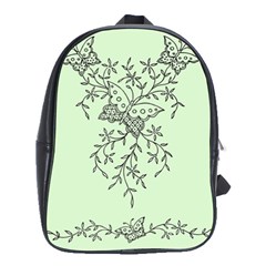 Illustration Of Butterflies And Flowers Ornament On Green Background School Bags(large)  by BangZart