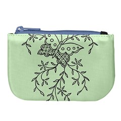 Illustration Of Butterflies And Flowers Ornament On Green Background Large Coin Purse