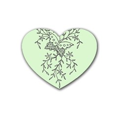 Illustration Of Butterflies And Flowers Ornament On Green Background Heart Coaster (4 Pack)  by BangZart