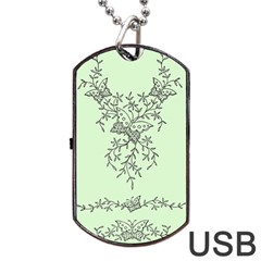 Illustration Of Butterflies And Flowers Ornament On Green Background Dog Tag Usb Flash (two Sides) by BangZart