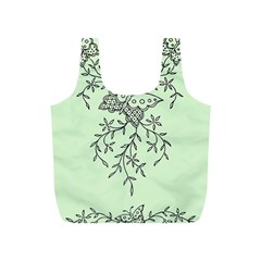 Illustration Of Butterflies And Flowers Ornament On Green Background Full Print Recycle Bags (s) 