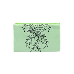 Illustration Of Butterflies And Flowers Ornament On Green Background Cosmetic Bag (xs)