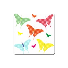 Beautiful Colorful Polka Dot Butterflies Clipart Square Magnet by BangZart