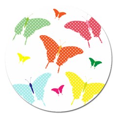 Beautiful Colorful Polka Dot Butterflies Clipart Magnet 5  (round) by BangZart