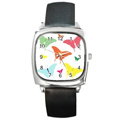 Beautiful Colorful Polka Dot Butterflies Clipart Square Metal Watch by BangZart