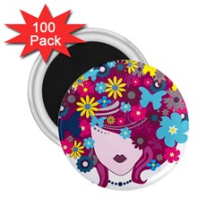 Beautiful Gothic Woman With Flowers And Butterflies Hair Clipart 2 25  Magnets (100 Pack)  by BangZart