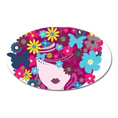 Beautiful Gothic Woman With Flowers And Butterflies Hair Clipart Oval Magnet by BangZart