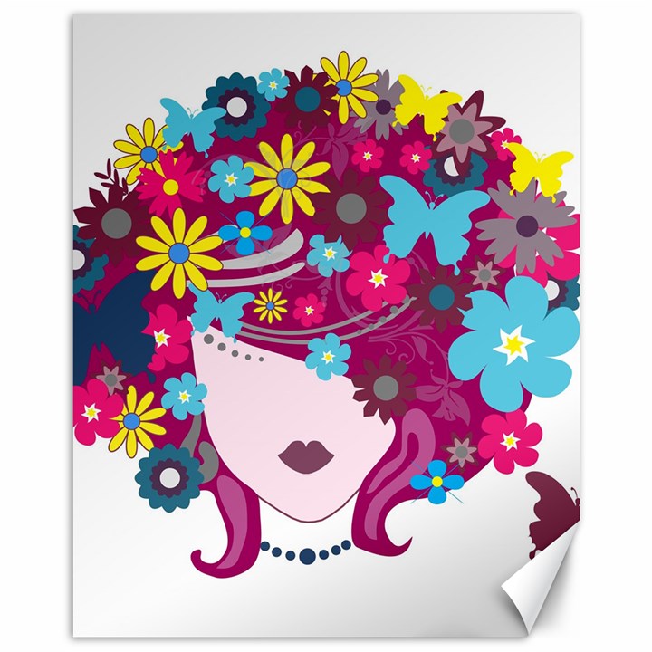 Beautiful Gothic Woman With Flowers And Butterflies Hair Clipart Canvas 11  x 14  