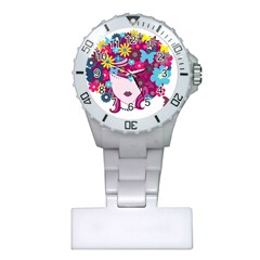 Beautiful Gothic Woman With Flowers And Butterflies Hair Clipart Plastic Nurses Watch