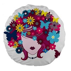 Beautiful Gothic Woman With Flowers And Butterflies Hair Clipart Large 18  Premium Flano Round Cushions