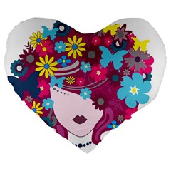 Beautiful Gothic Woman With Flowers And Butterflies Hair Clipart Large 19  Premium Flano Heart Shape Cushions