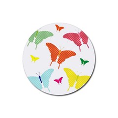Beautiful Colorful Polka Dot Butterflies Clipart Rubber Round Coaster (4 Pack)  by BangZart
