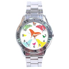 Beautiful Colorful Polka Dot Butterflies Clipart Stainless Steel Analogue Watch by BangZart