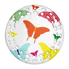 Beautiful Colorful Polka Dot Butterflies Clipart Round Filigree Ornament (two Sides) by BangZart