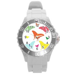 Beautiful Colorful Polka Dot Butterflies Clipart Round Plastic Sport Watch (l) by BangZart