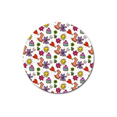 Cute Doodle Wallpaper Pattern Magnet 3  (round) by BangZart