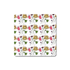 Handmade Pattern With Crazy Flowers Square Magnet by BangZart