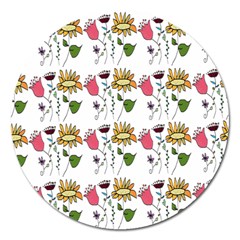 Handmade Pattern With Crazy Flowers Magnet 5  (round)