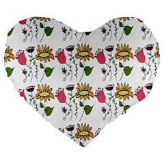 Handmade Pattern With Crazy Flowers Large 19  Premium Heart Shape Cushions