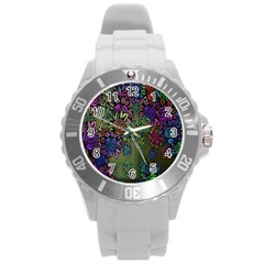 Grunge Rose Background Pattern Round Plastic Sport Watch (l) by BangZart