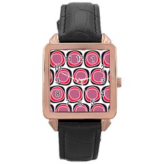 Wheel Stones Pink Pattern Abstract Background Rose Gold Leather Watch 