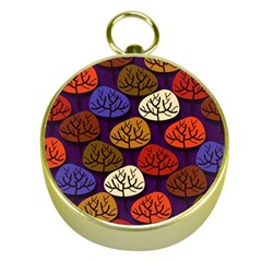 Colorful Trees Background Pattern Gold Compasses