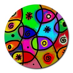Digitally Painted Colourful Abstract Whimsical Shape Pattern Round Mousepads by BangZart