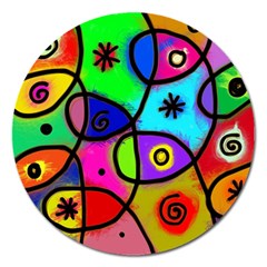 Digitally Painted Colourful Abstract Whimsical Shape Pattern Magnet 5  (round) by BangZart