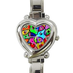 Digitally Painted Colourful Abstract Whimsical Shape Pattern Heart Italian Charm Watch by BangZart
