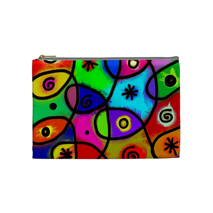 Digitally Painted Colourful Abstract Whimsical Shape Pattern Cosmetic Bag (Medium) 