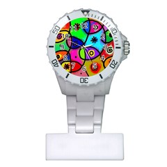 Digitally Painted Colourful Abstract Whimsical Shape Pattern Plastic Nurses Watch