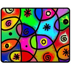 Digitally Painted Colourful Abstract Whimsical Shape Pattern Double Sided Fleece Blanket (medium) 