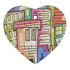 A Village Drawn In A Doodle Style Ornament (heart) by BangZart