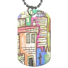 A Village Drawn In A Doodle Style Dog Tag (two Sides) by BangZart