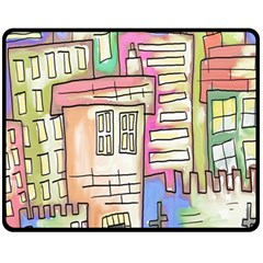 A Village Drawn In A Doodle Style Fleece Blanket (medium)  by BangZart