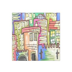 A Village Drawn In A Doodle Style Satin Bandana Scarf