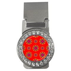 Rainbow Colors Geometric Circles Seamless Pattern On Red Background Money Clips (cz)  by BangZart