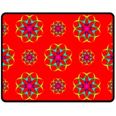 Rainbow Colors Geometric Circles Seamless Pattern On Red Background Double Sided Fleece Blanket (medium) 