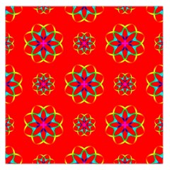 Rainbow Colors Geometric Circles Seamless Pattern On Red Background Large Satin Scarf (square)