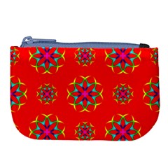 Rainbow Colors Geometric Circles Seamless Pattern On Red Background Large Coin Purse by BangZart