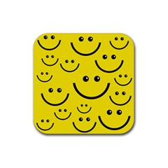 Digitally Created Yellow Happy Smile  Face Wallpaper Rubber Coaster (square)  by BangZart