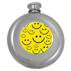 Digitally Created Yellow Happy Smile  Face Wallpaper Round Hip Flask (5 Oz) by BangZart