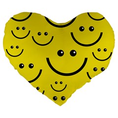 Digitally Created Yellow Happy Smile  Face Wallpaper Large 19  Premium Heart Shape Cushions by BangZart