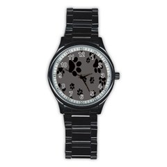 Dog Foodprint Paw Prints Seamless Background And Pattern Stainless Steel Round Watch by BangZart