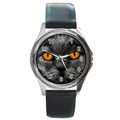 Cat Eyes Background Image Hypnosis Round Metal Watch by BangZart