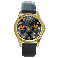 Cat Eyes Background Image Hypnosis Round Gold Metal Watch by BangZart